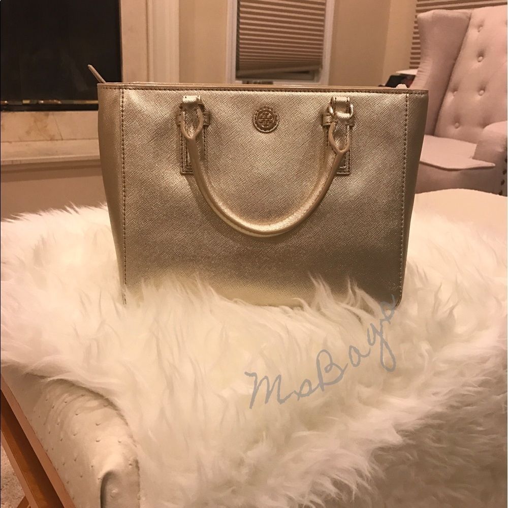 Tory burch Robinson Metallic Mini Square Tote